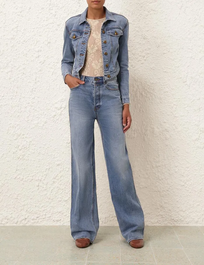 Women Clothing Zimmermann Denim Fitted Jacket Poseidon Blue