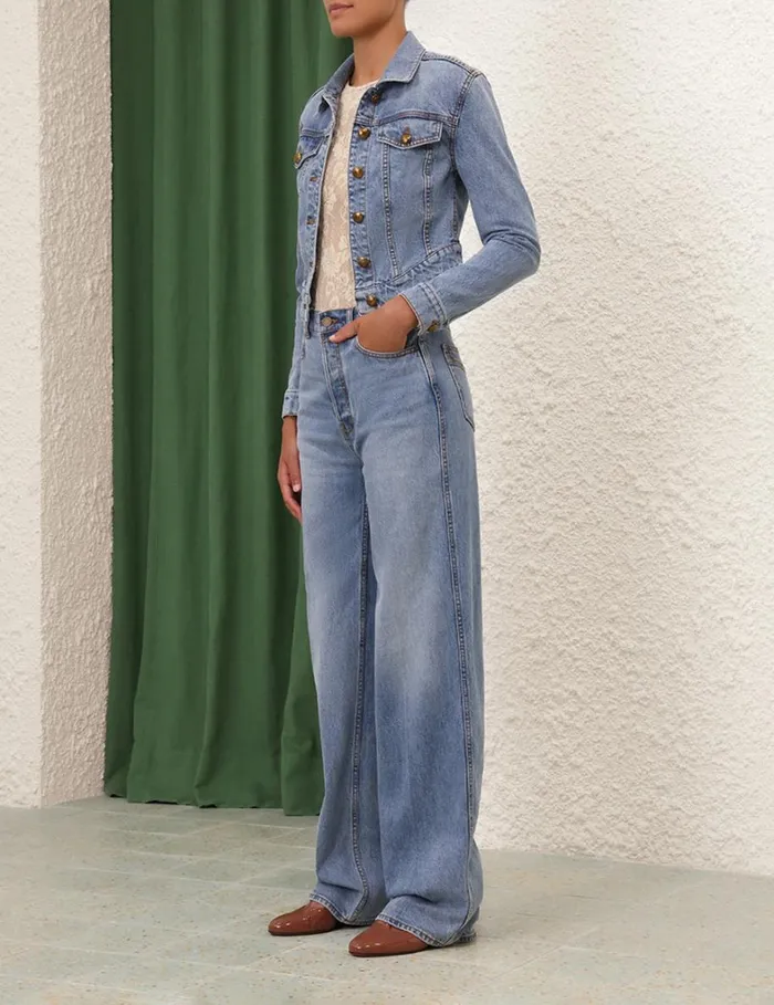 Women Clothing Zimmermann Denim Fitted Jacket Poseidon Blue
