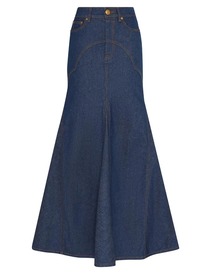 Women Clothing Zimmermann Denim Maxi Skirt Railway Blue