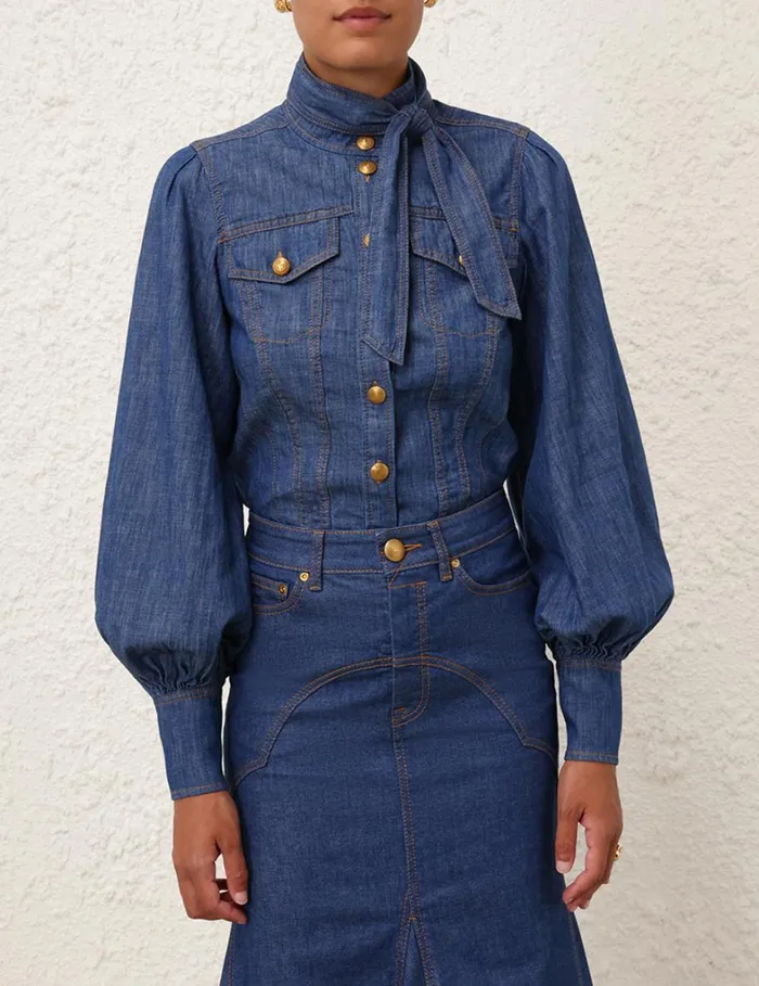 Women Clothing Zimmermann Denim Maxi Skirt Railway Blue