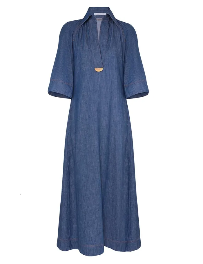 Women Clothing Zimmermann Denim Midi Dress Railway Blue