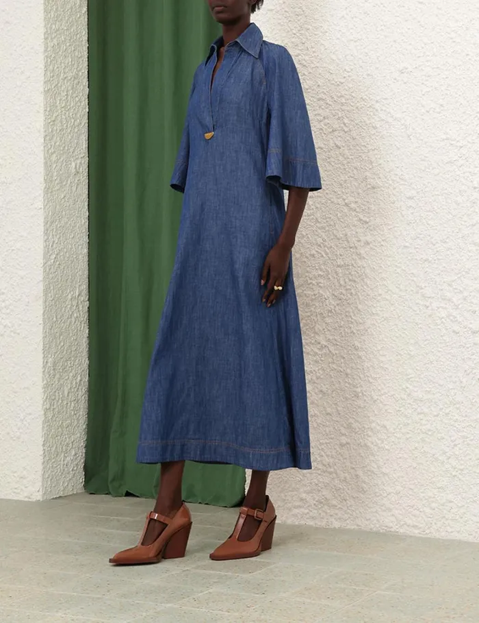 Women Clothing Zimmermann Denim Midi Dress Railway Blue