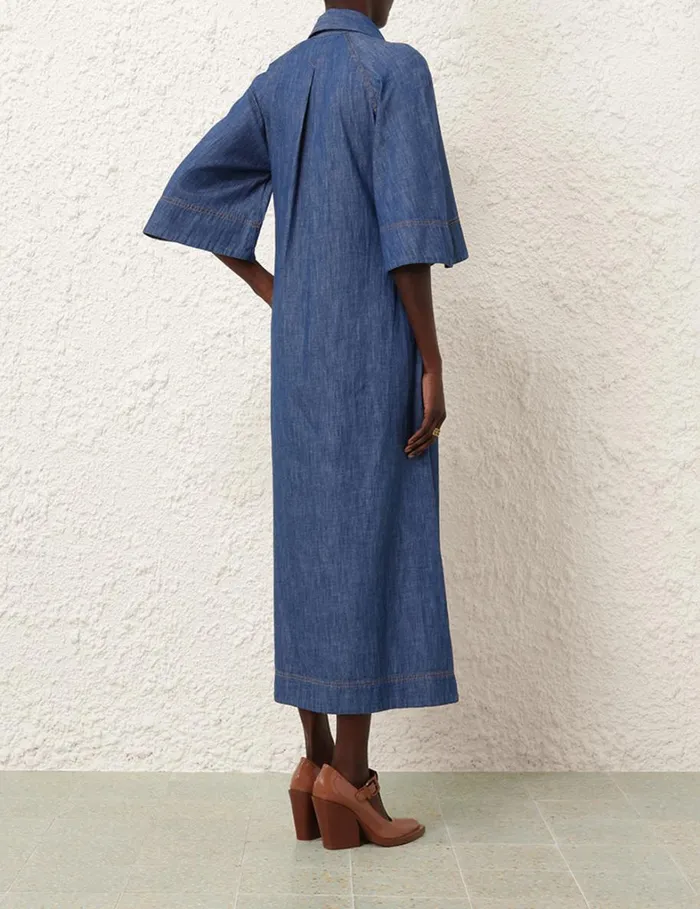 Women Clothing Zimmermann Denim Midi Dress Railway Blue