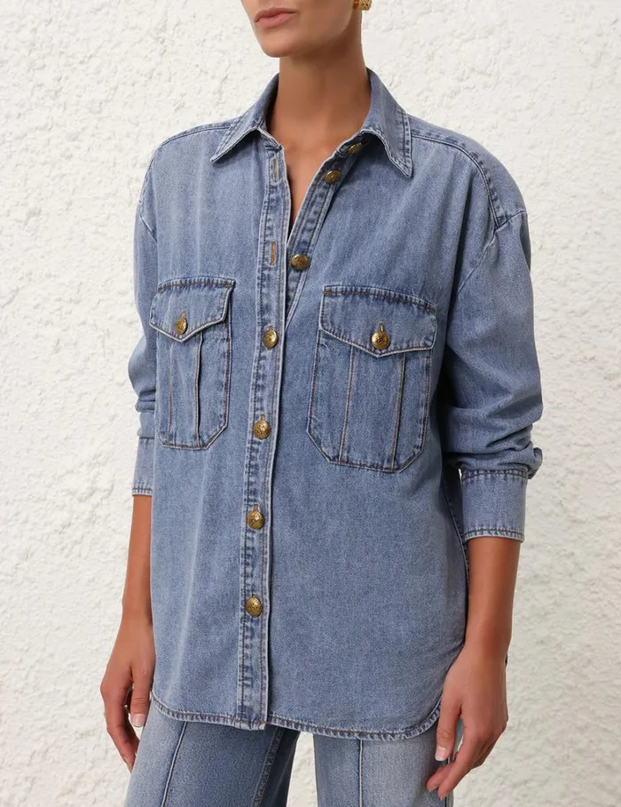 Women Clothing Zimmermann Denim Oversize Shirt Poseidon Blue