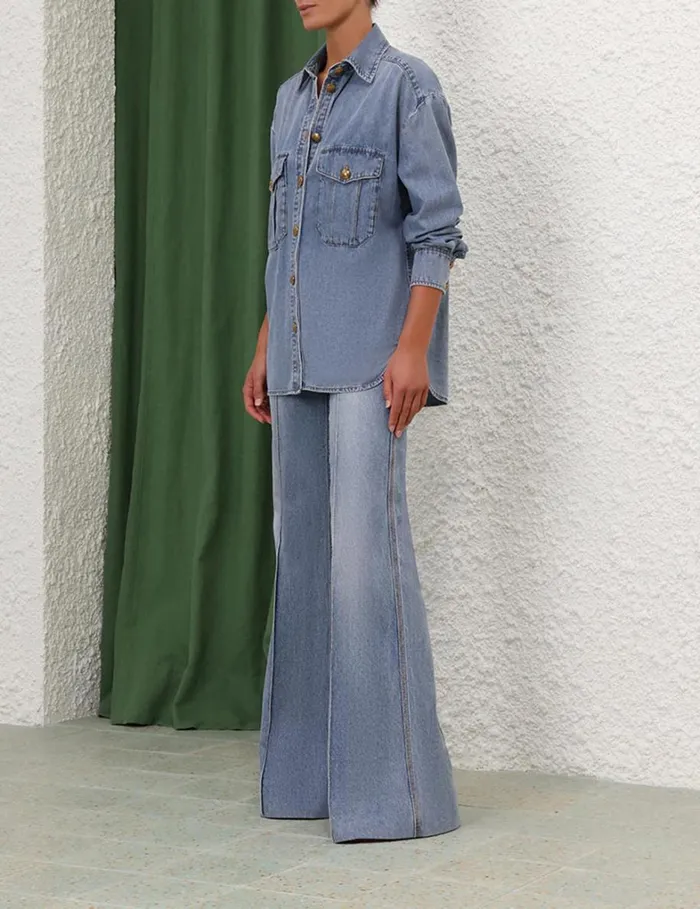 Women Clothing Zimmermann Denim Oversize Shirt Poseidon Blue