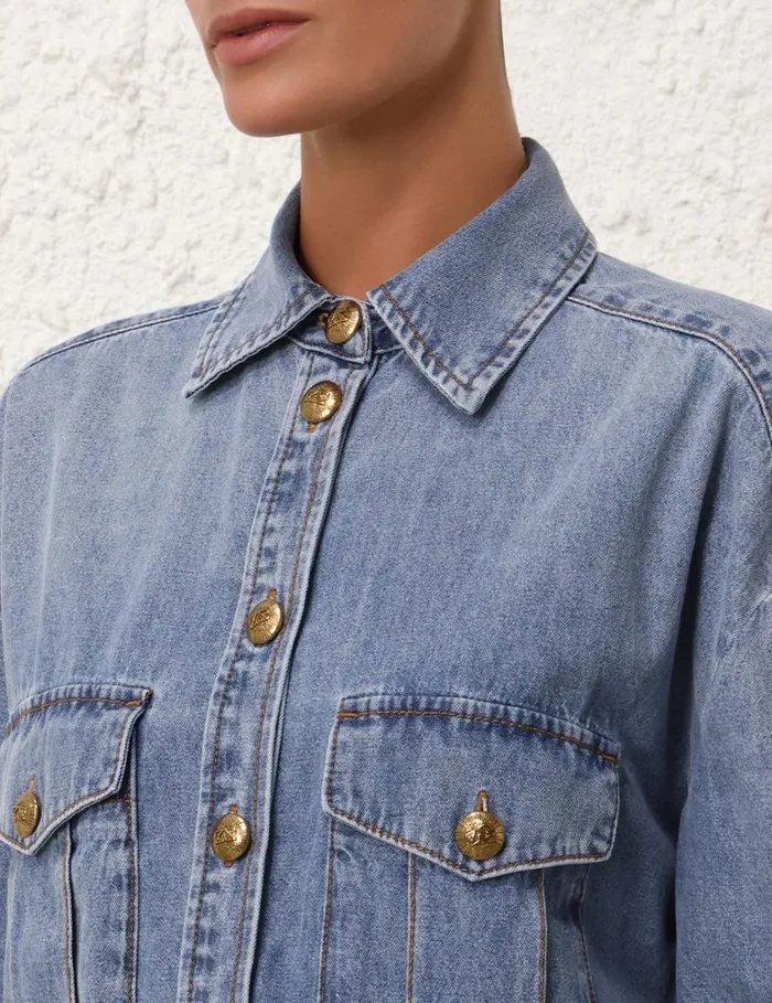 Women Clothing Zimmermann Denim Oversize Shirt Poseidon Blue