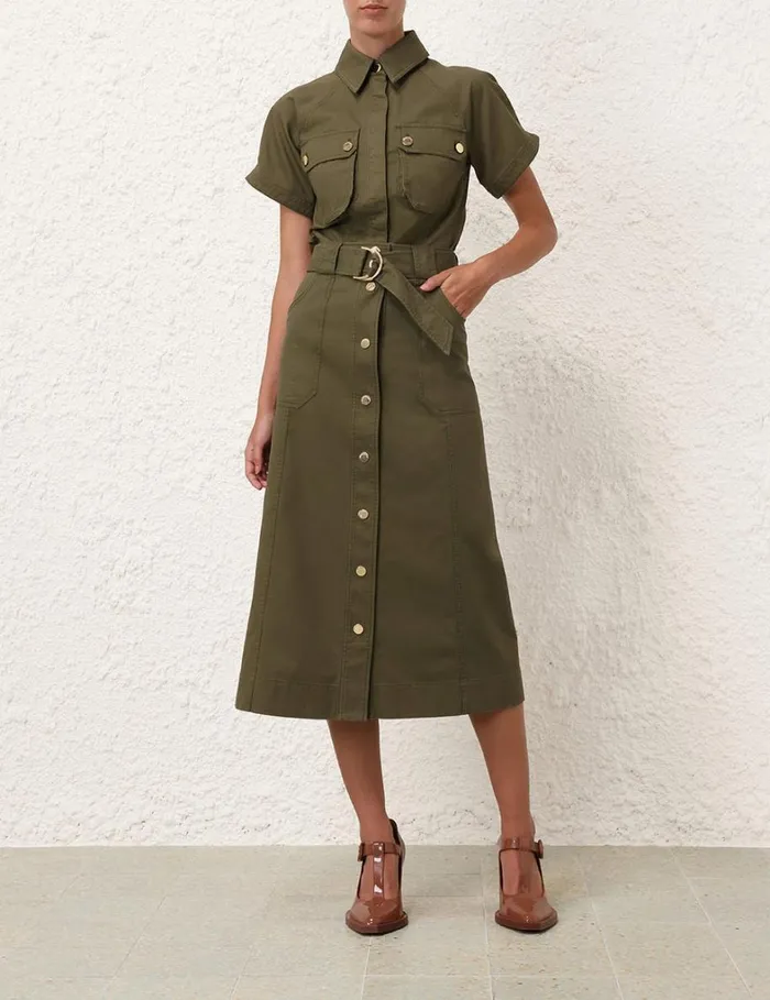 Women Clothing Zimmermann Denim Wrap Skirt Olive