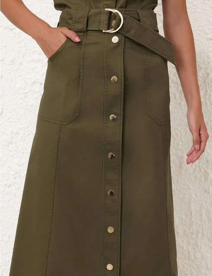 Women Clothing Zimmermann Denim Wrap Skirt Olive