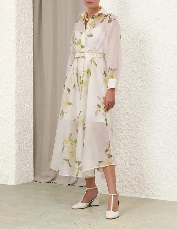 Women Clothing Zimmermann Harmony Draped Shirt Dress Ivory Magnolia