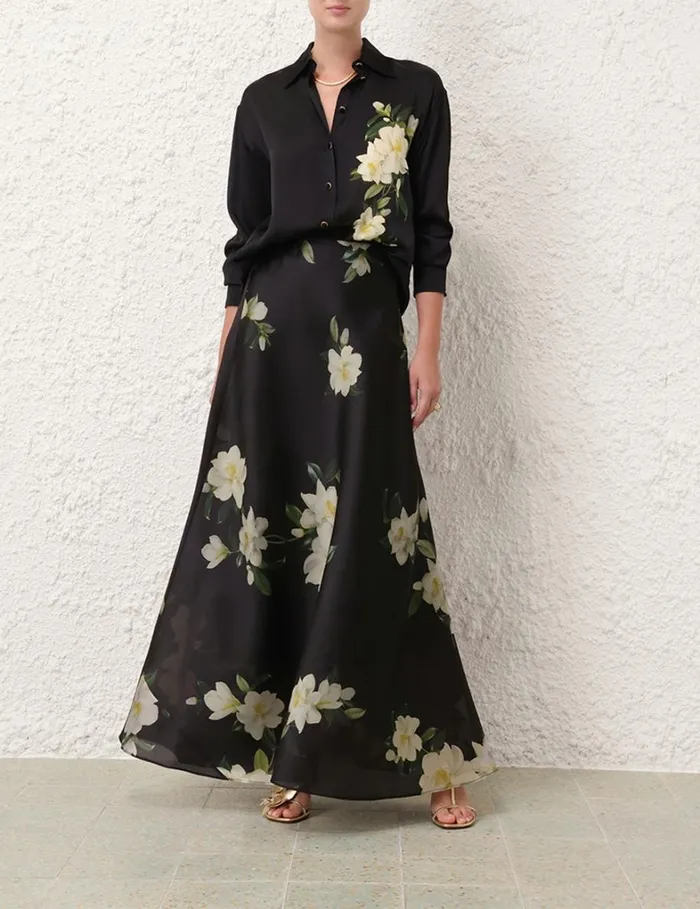 Women Clothing Zimmermann Harmony Flare Skirt Black Magnolia