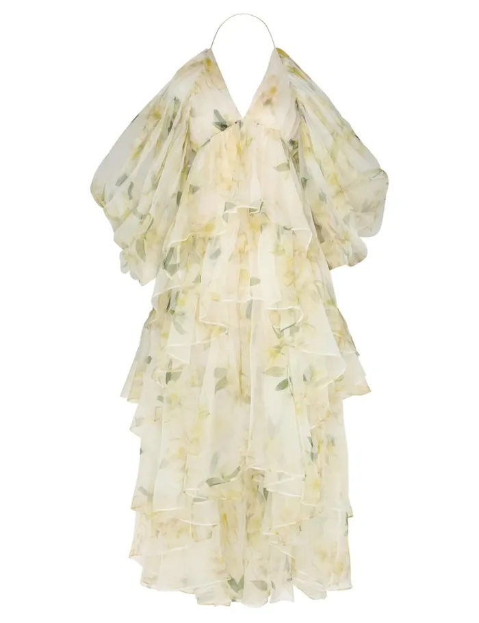 Women Clothing Zimmermann Harmony Gathered Long Dress Ivory Magnolia
