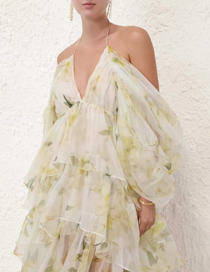 Women Clothing Zimmermann Harmony Gathered Long Dress Ivory Magnolia