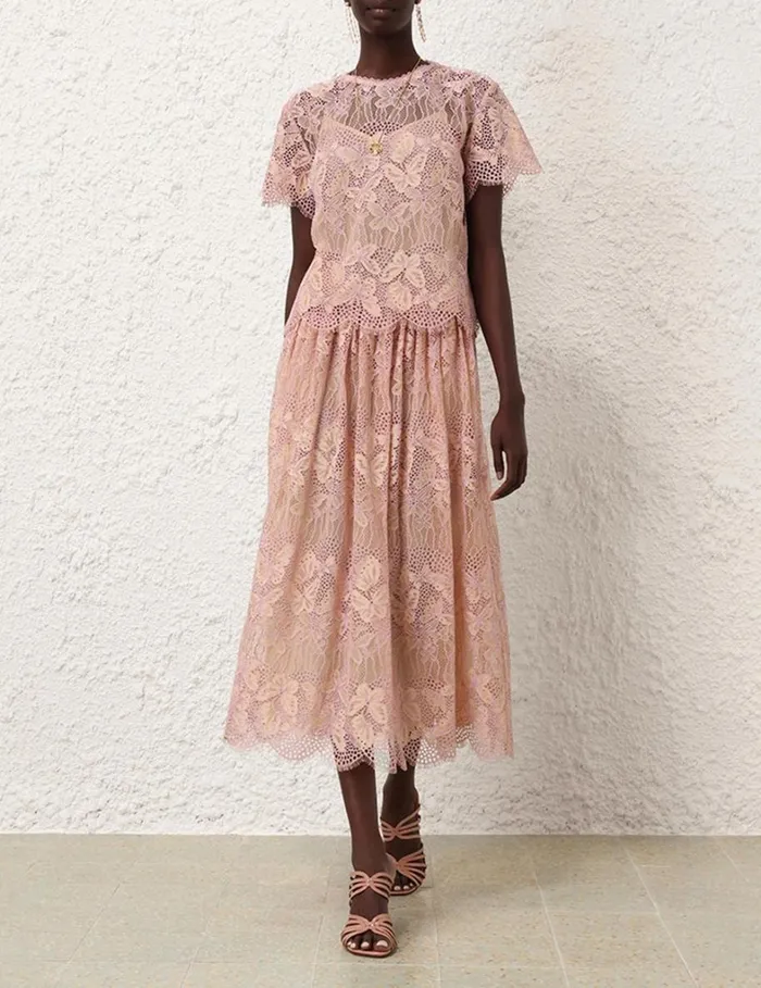 Women Clothing Zimmermann Harmony Lace Midi Skirt Orchid