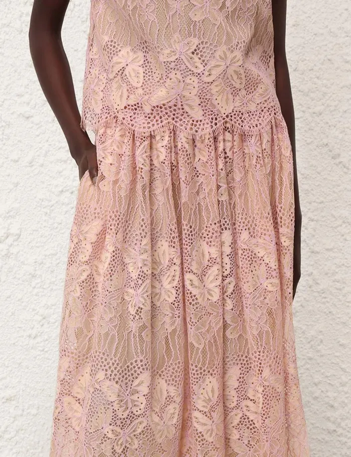 Women Clothing Zimmermann Harmony Lace Midi Skirt Orchid