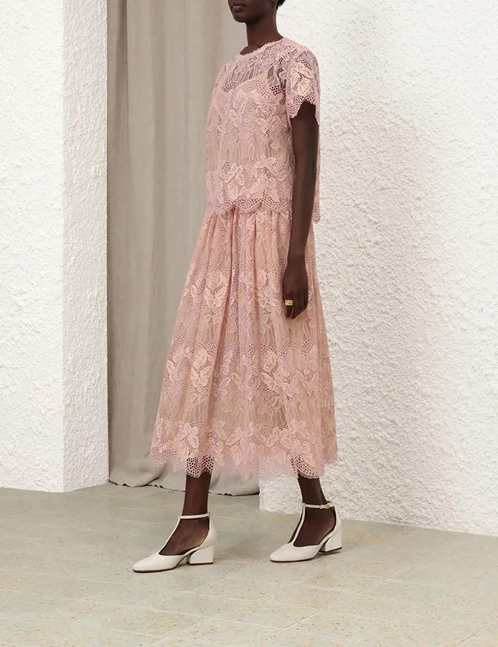 Women Clothing Zimmermann Harmony Lace Midi Skirt Orchid