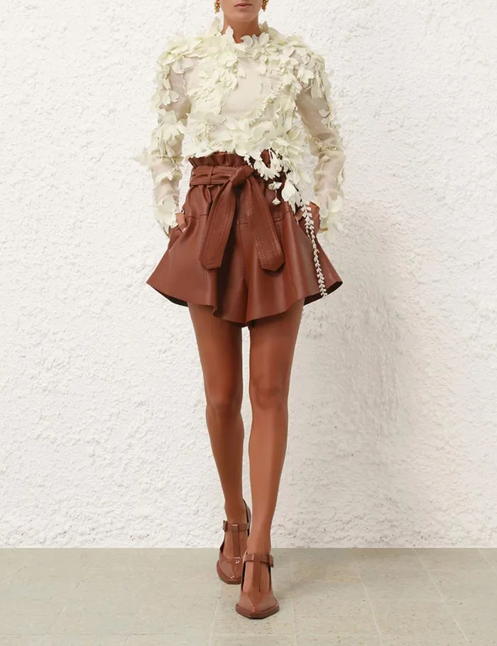 Women Clothing Zimmermann Harmony Leather Short Toffee