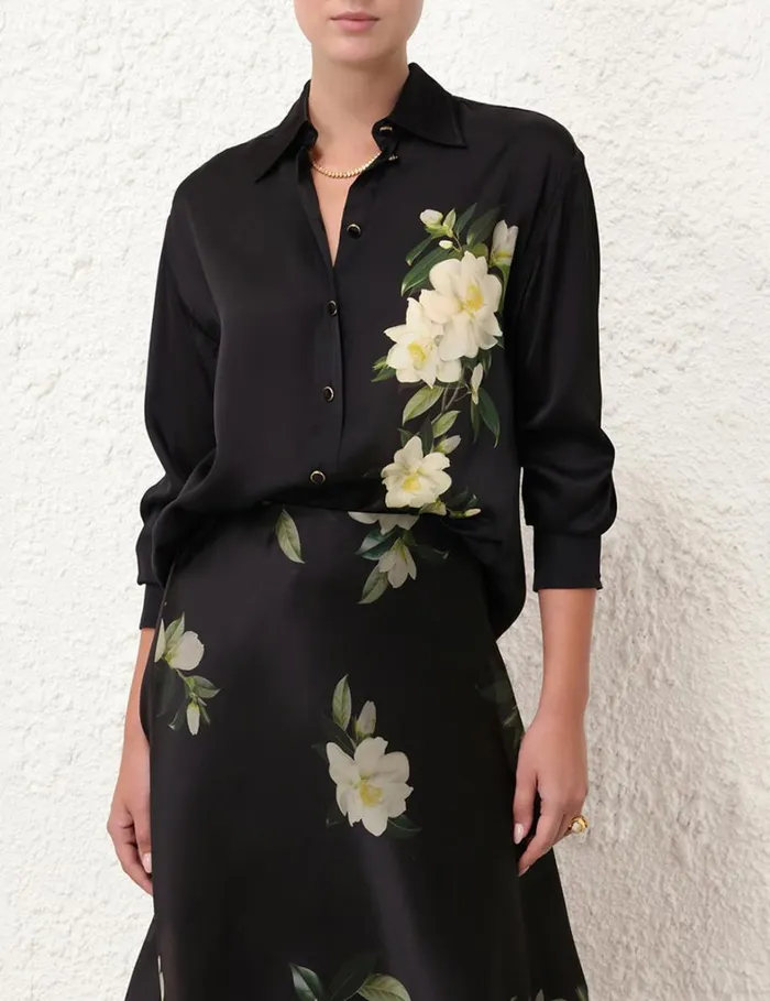 Women Clothing Zimmermann Harmony Manstyle Shirt Black Magnolia