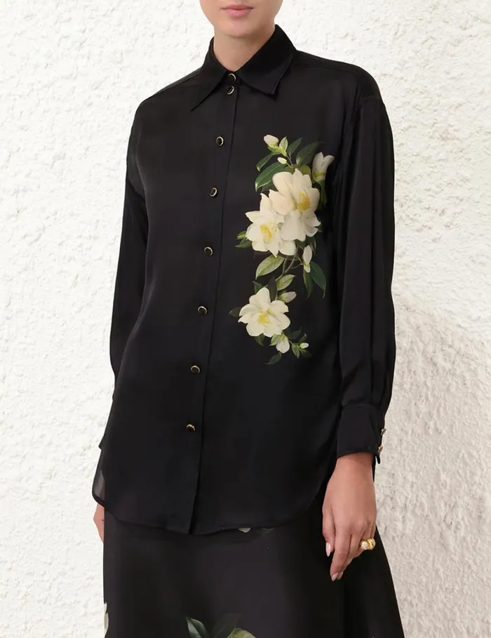 Women Clothing Zimmermann Harmony Manstyle Shirt Black Magnolia