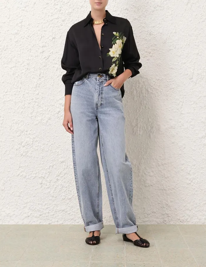 Women Clothing Zimmermann Harmony Manstyle Shirt Black Magnolia