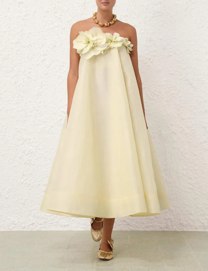 Women Clothing Zimmermann Harmony Strapless Midi Lemon