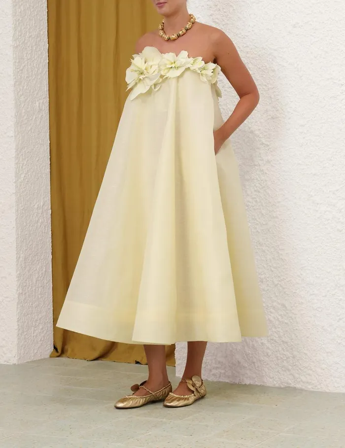 Women Clothing Zimmermann Harmony Strapless Midi Lemon
