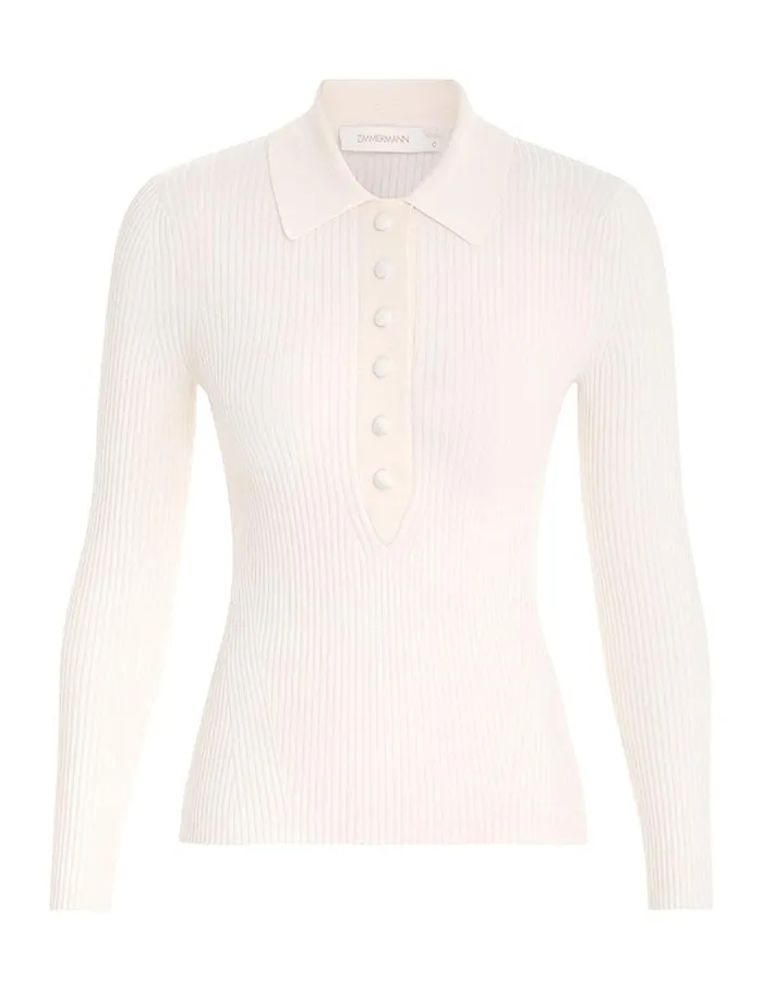 Women Clothing Zimmermann Knit Polo Top Parchment