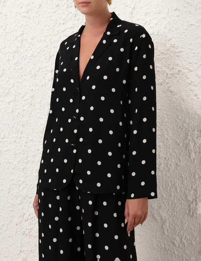 Women Clothing Zimmermann Lapel Shirt Black W Cream Dot