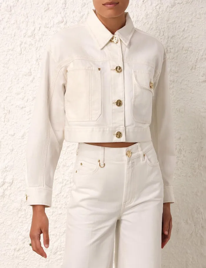 Women Clothing Zimmermann Matchmaker Boxy Denim Jacket Milk