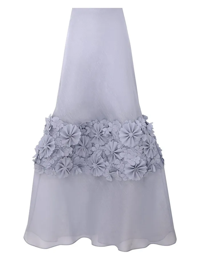 Women Clothing Zimmermann Natura Applique Flower Skirt Lilac Blue