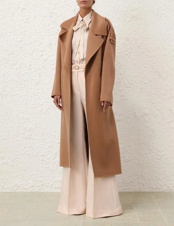 Women Clothing Zimmermann Natura Belted Long Coat Cinnamon