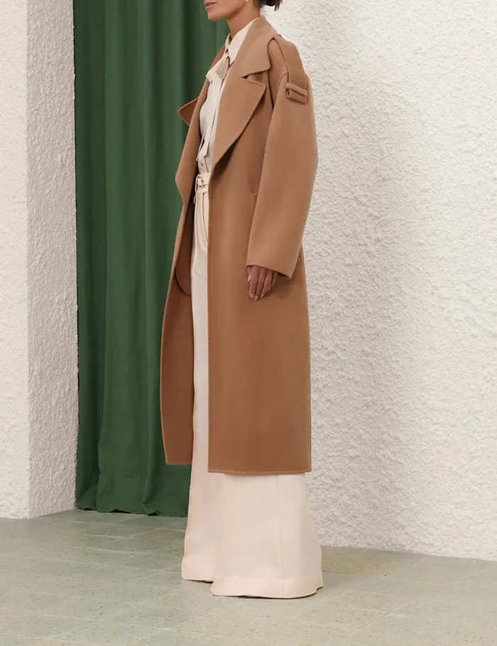Women Clothing Zimmermann Natura Belted Long Coat Cinnamon