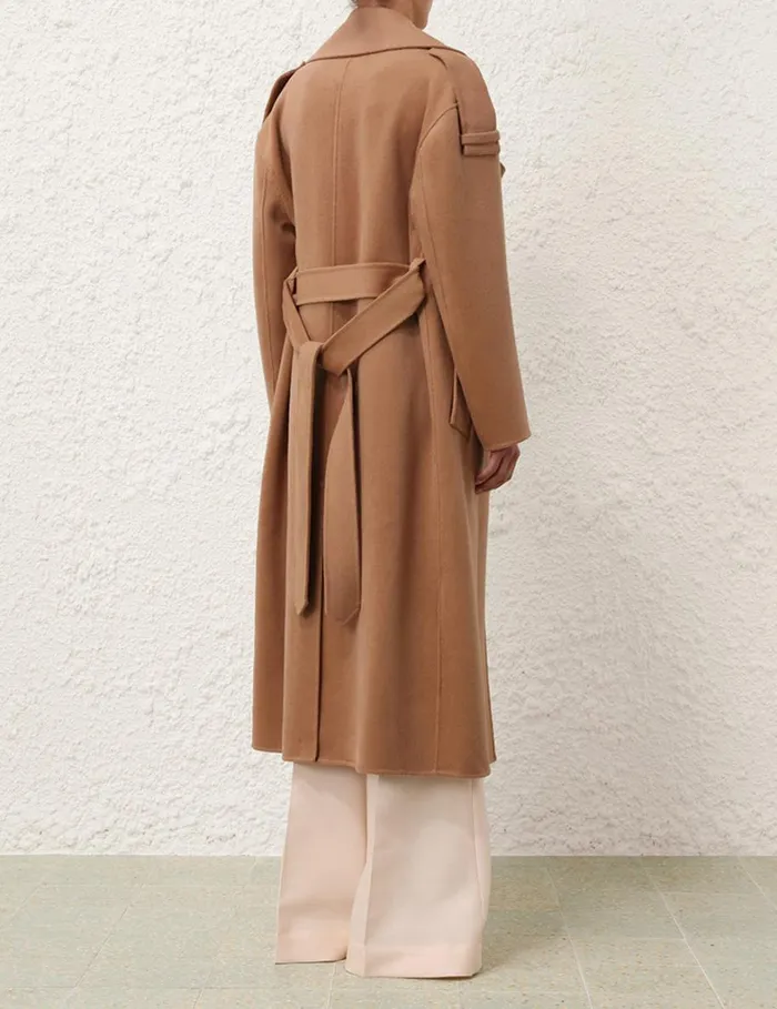 Women Clothing Zimmermann Natura Belted Long Coat Cinnamon