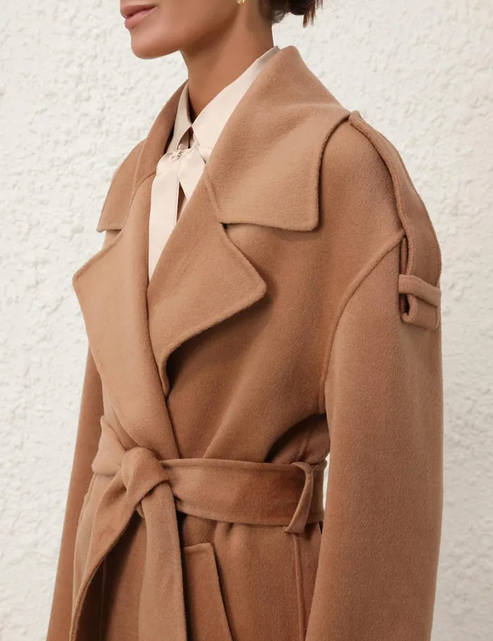 Women Clothing Zimmermann Natura Belted Long Coat Cinnamon
