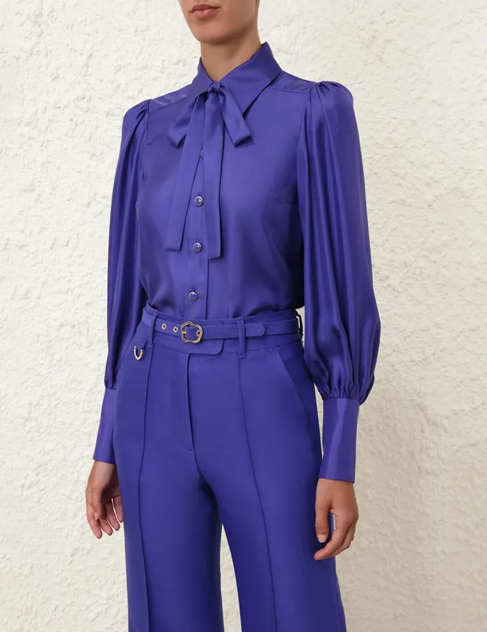 Women Clothing Zimmermann Natura Blouson Shirt Lapis