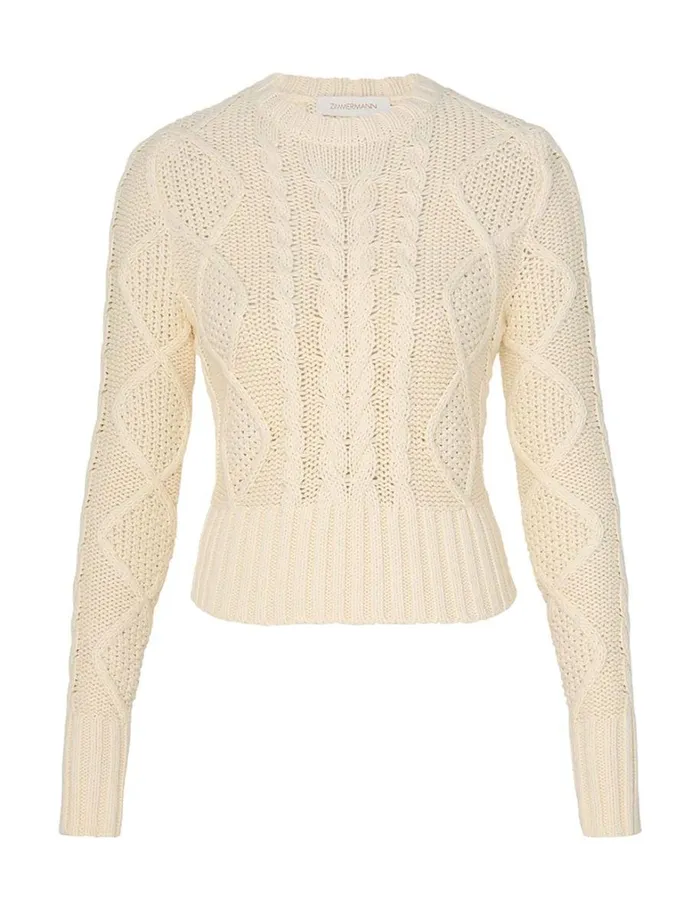 Women Clothing Zimmermann Natura Cable Sweater Cream