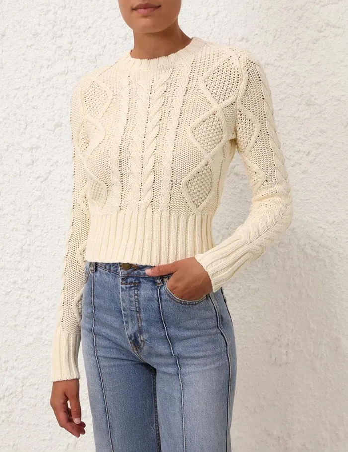 Women Clothing Zimmermann Natura Cable Sweater Cream