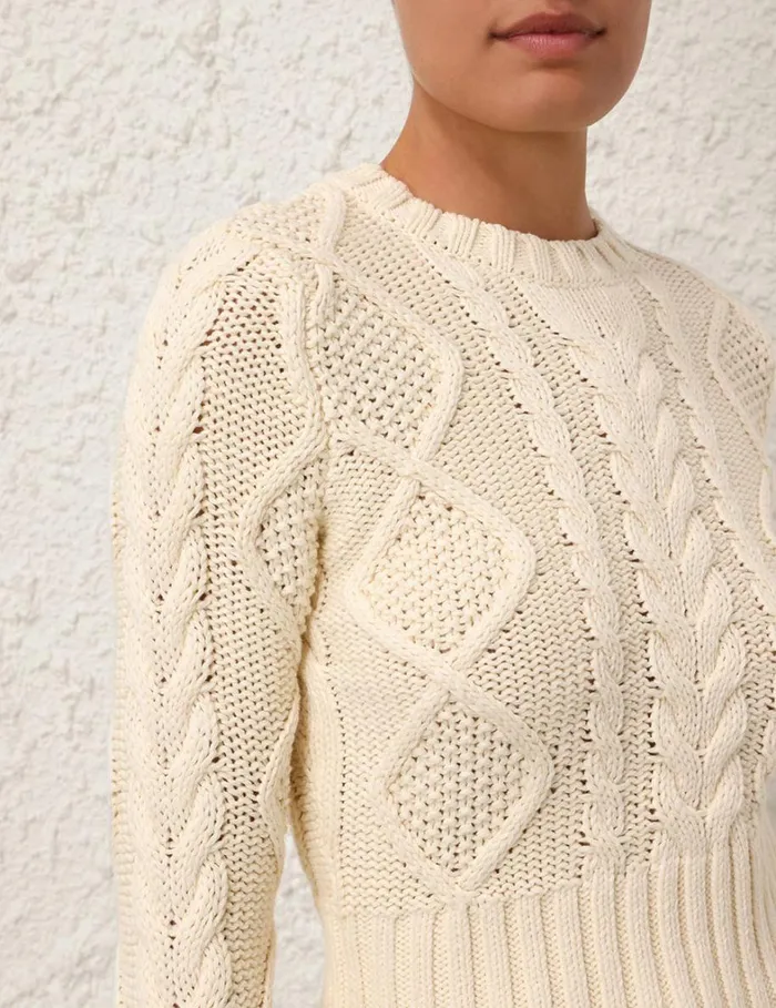 Women Clothing Zimmermann Natura Cable Sweater Cream