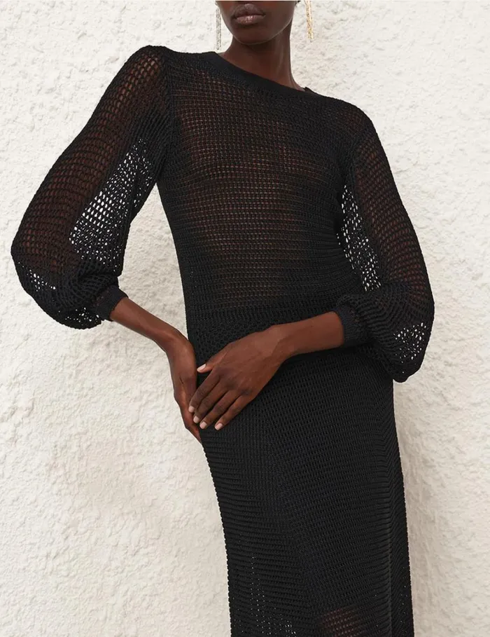 Women Clothing Zimmermann Natura Crochet Blouson Top Black
