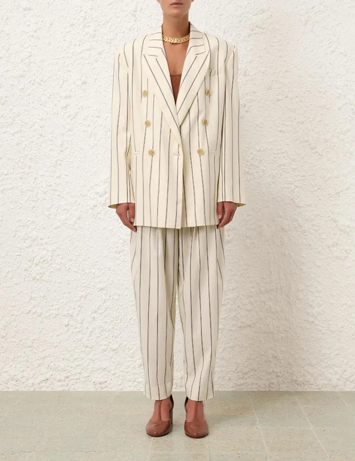 Women Clothing Zimmermann Natura Cropped Barrel Pant Navycream Stripe