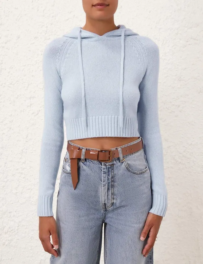 Women Clothing Zimmermann Natura Cropped Hooded Sweater Blue