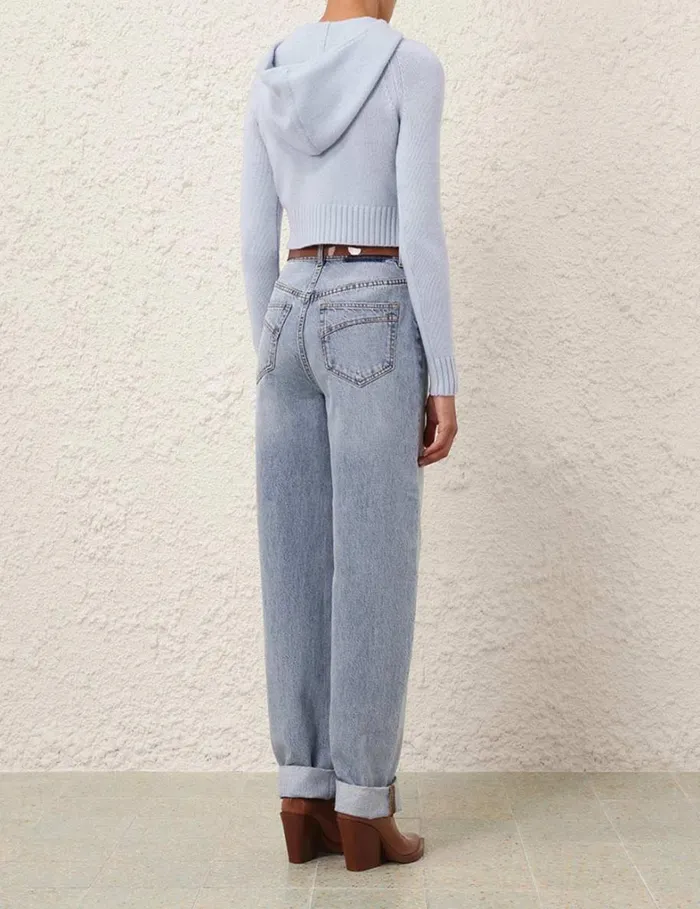 Women Clothing Zimmermann Natura Cropped Hooded Sweater Blue