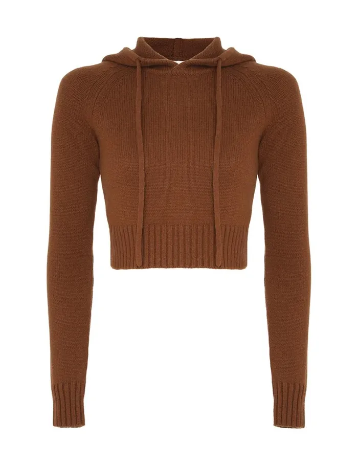 Women Clothing Zimmermann Natura Cropped Hooded Sweater Dark Tan