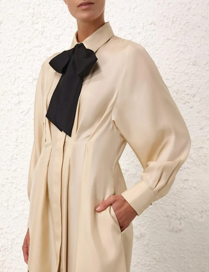 Women Clothing Zimmermann Natura Draped Shirt Dress Cream