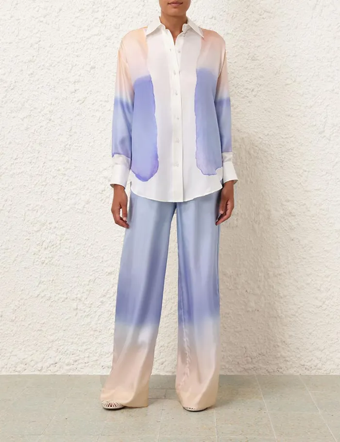Women Clothing Zimmermann Natura Draw Waist Pant Blue Fields