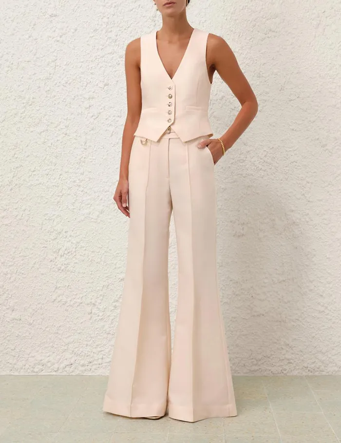 Women Clothing Zimmermann Natura Flare Leg Pant Macadamia