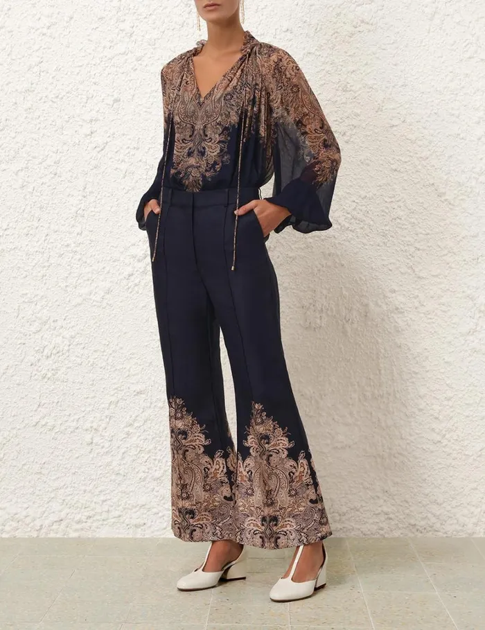Women Clothing Zimmermann Natura Flare Pant Navy Paisley