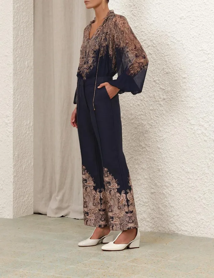 Women Clothing Zimmermann Natura Flare Pant Navy Paisley