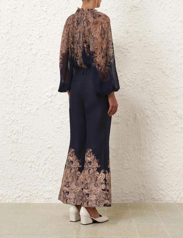 Women Clothing Zimmermann Natura Flare Pant Navy Paisley