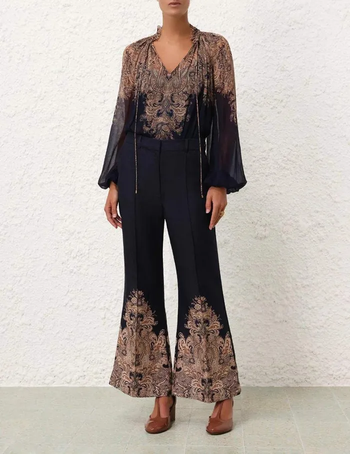 Women Clothing Zimmermann Natura Flare Pant Navy Paisley
