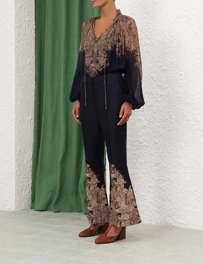 Women Clothing Zimmermann Natura Flare Pant Navy Paisley